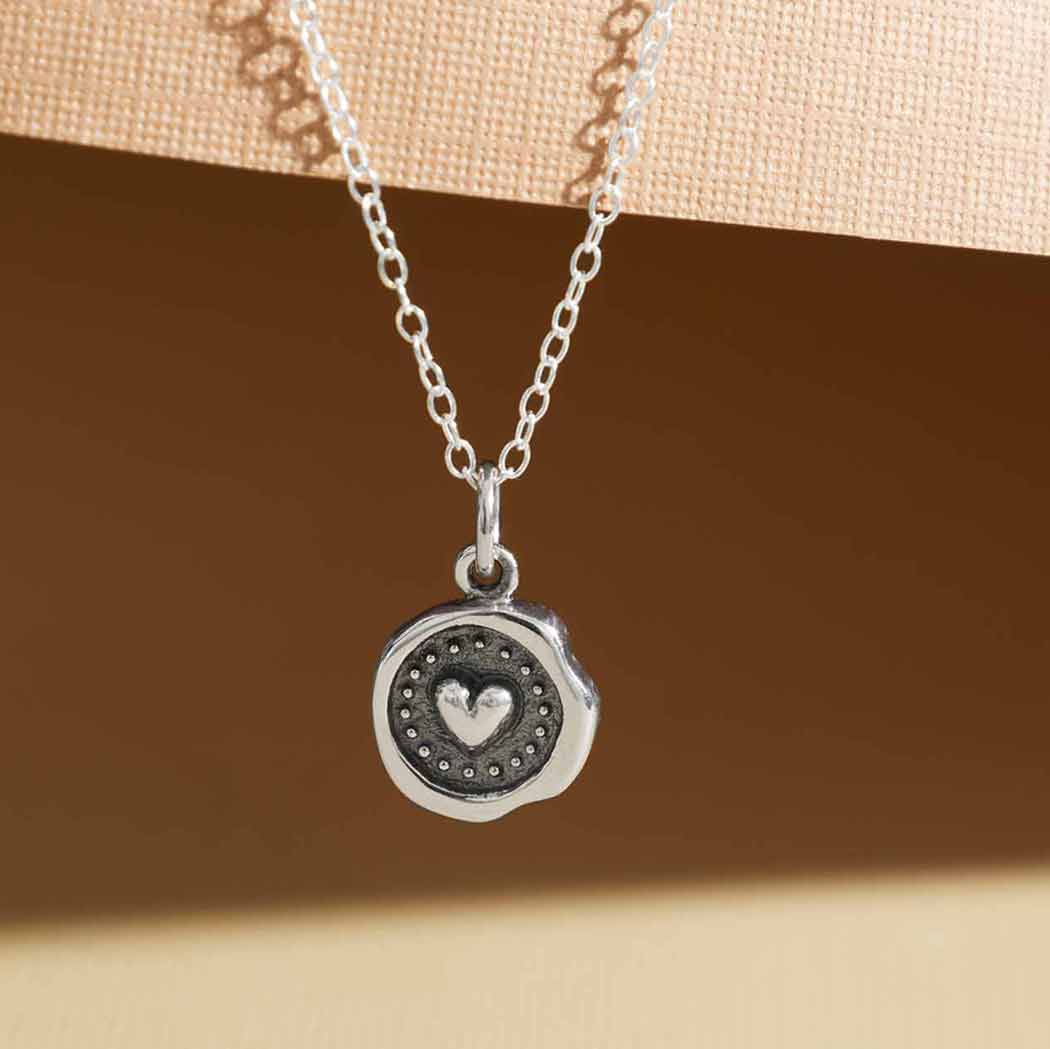 Sterling Silver or Bronze Wax Seal Heart Necklace