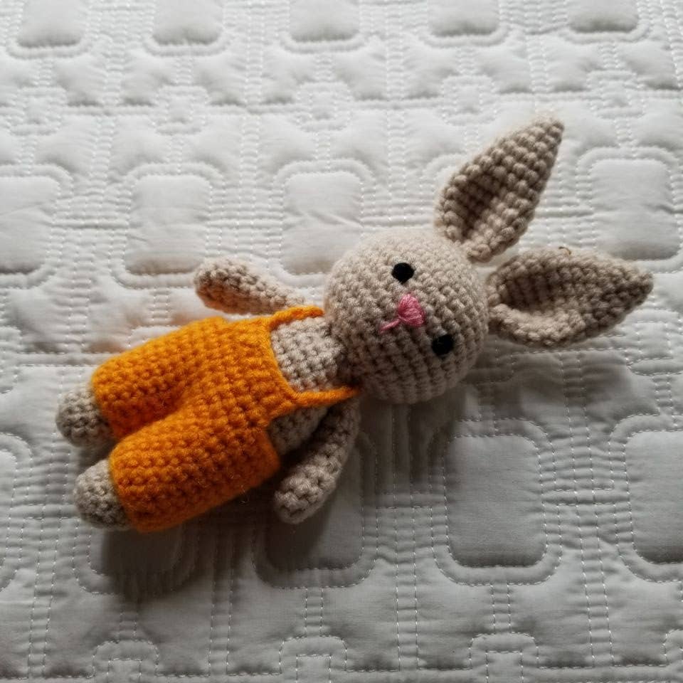 D & C TOYS - Knitted Hand Crochet Orange Bunny Plush Toy