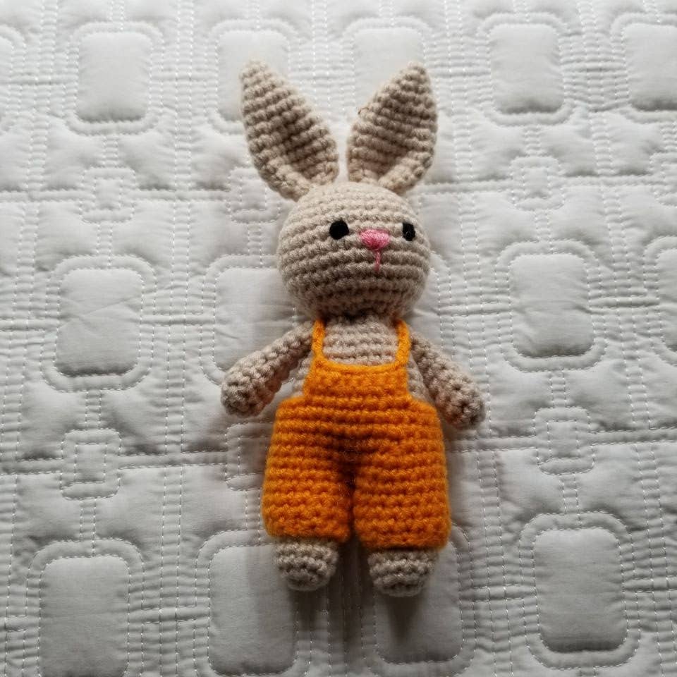 D & C TOYS - Knitted Hand Crochet Orange Bunny Plush Toy