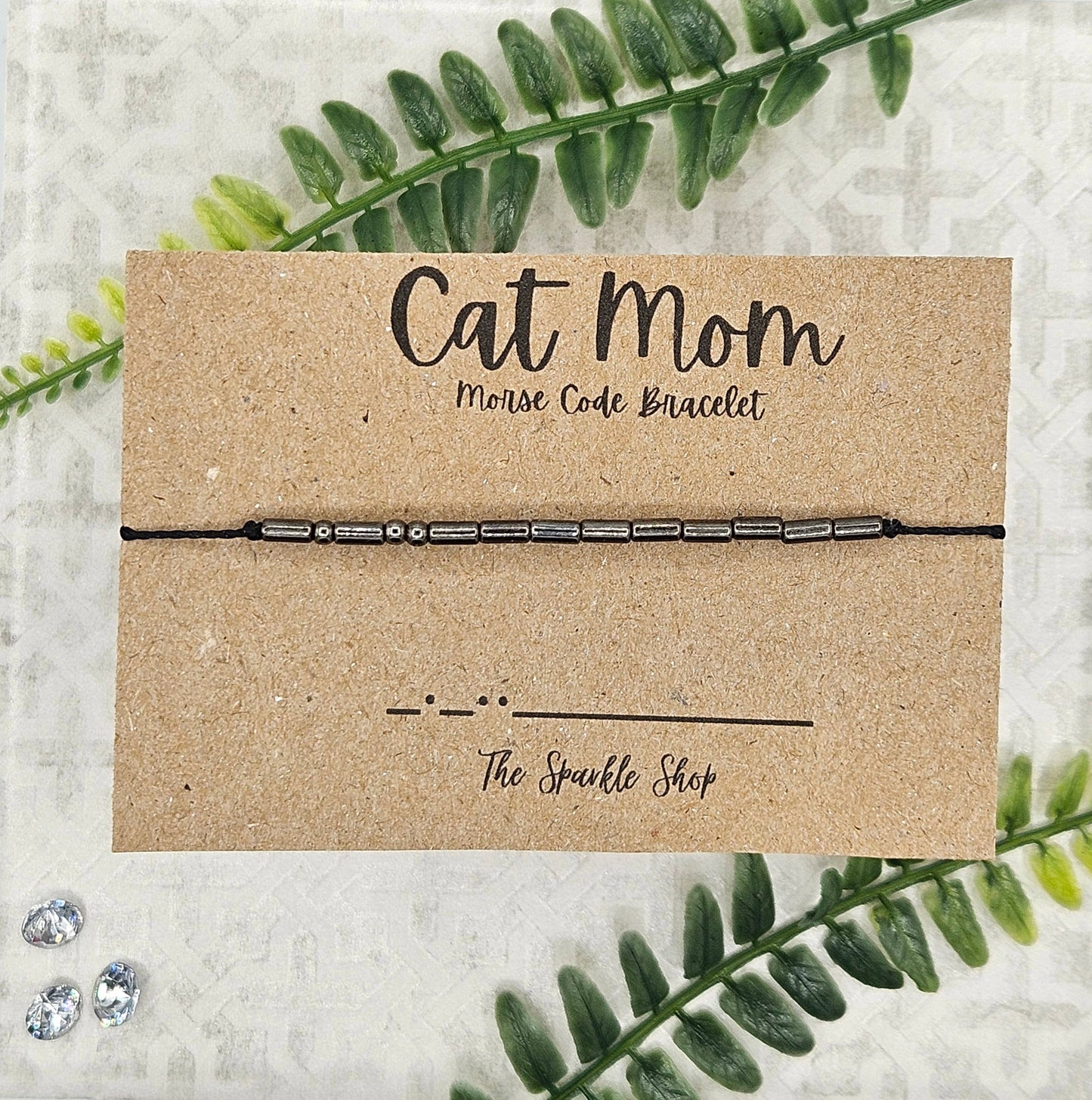 The Sparkle Shop - Handmade Morse Code Bracelet - Cat Mom