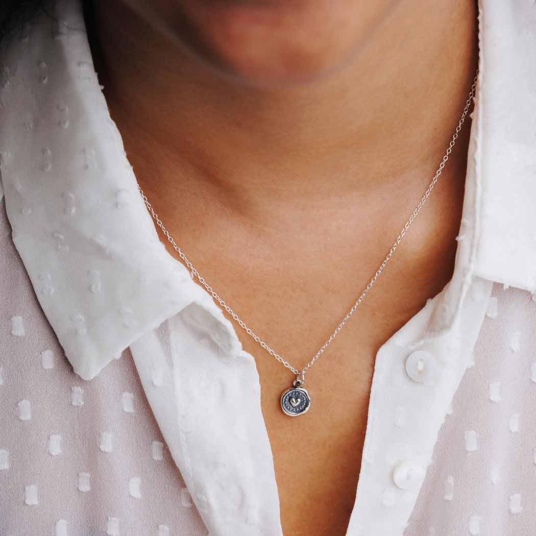 Sterling Silver or Bronze Wax Seal Heart Necklace