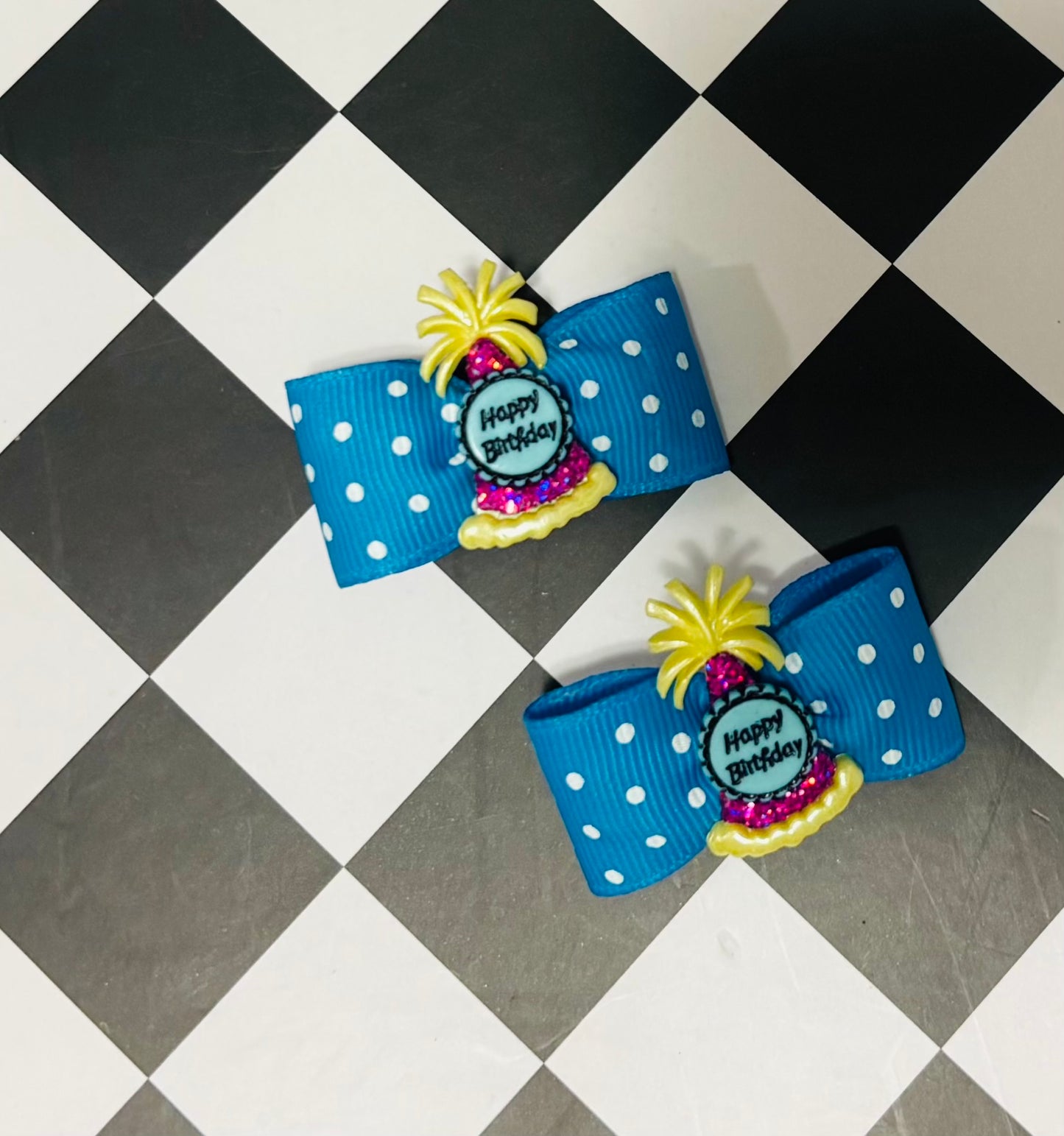 Dog Hair Bow- Mini Happy Birthday Barrette Clip