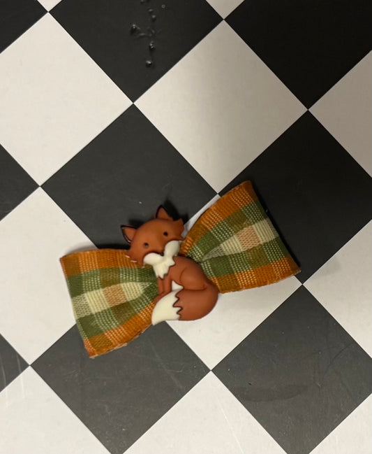 Dog Hair Bow- Mini Fox Barrette Clip