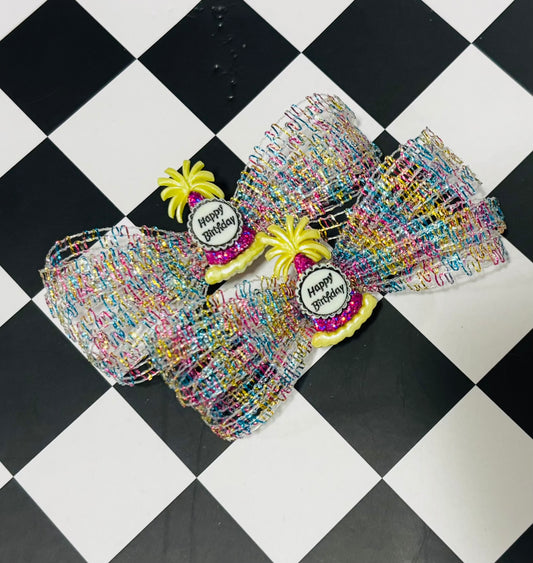 Dog Hair Bow- Happy Birthday Alligator Clip