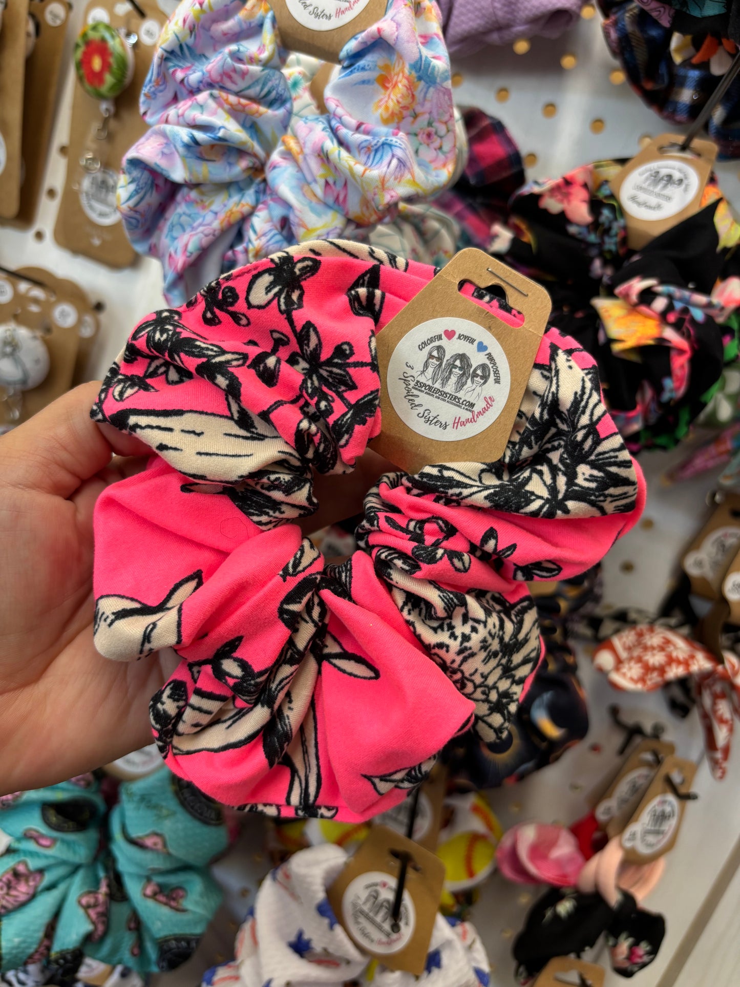 Hot Pink W/ Black & Cream  Floral Large